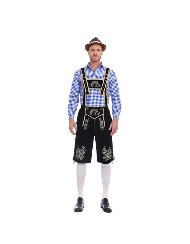 German Traditional Oktoberfest Plaid Shirt Men Beer Suspender Suit Costume YM3645