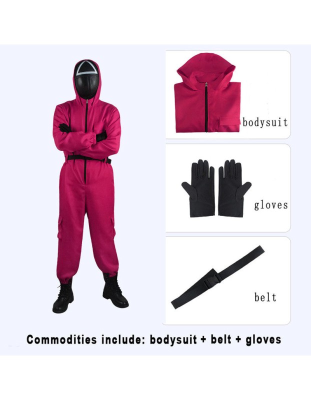 Adult Squid Game Villain Red Jumpsuit Halloween Cosplay Costume Round Six Square Masks Outfits