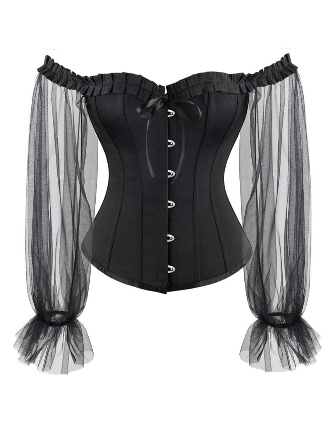 Black Sexy Gothic Overbust Bustiers and Corsets with Long Puff Sleeves WK2207