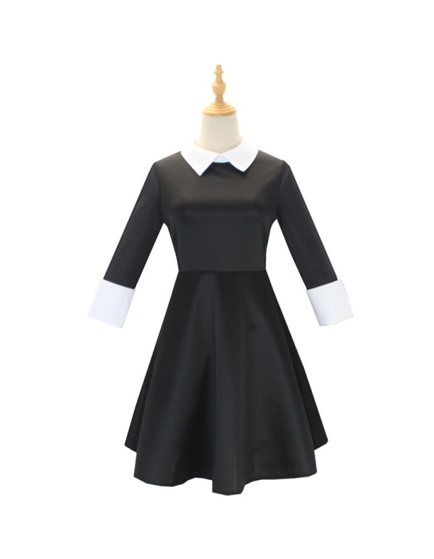 Addams Family Costume Halloween Wednesday Black Dress Cosplay Costume F411