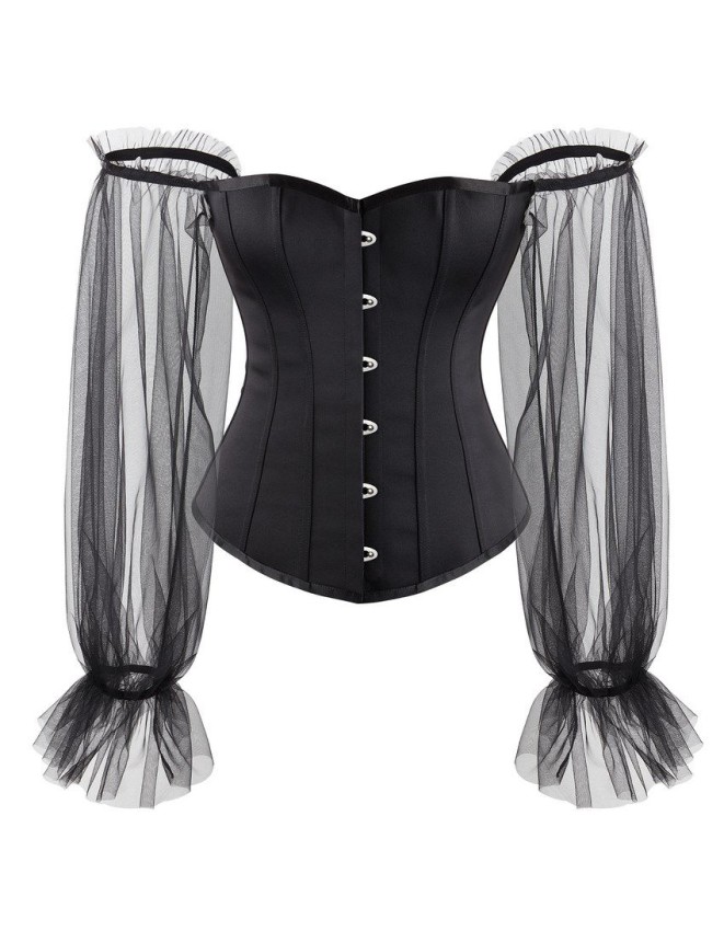 Black Sexy Gothic Overbust Bustiers and Corsets with Long Puff Sleeves WK2207