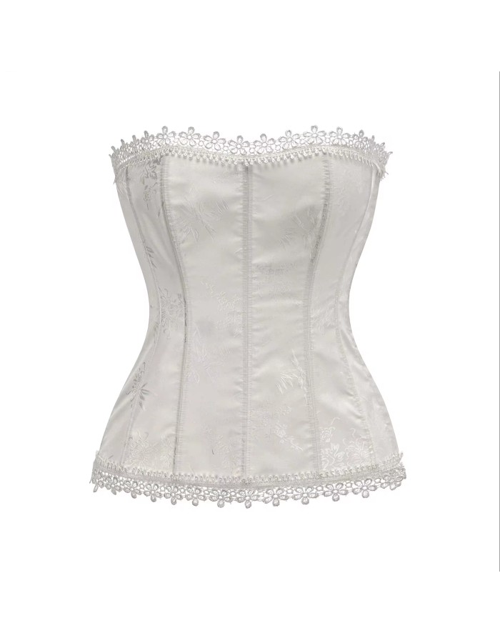 Womens White Lace Sexy Overbust Corset Lingerie with Garters M1518