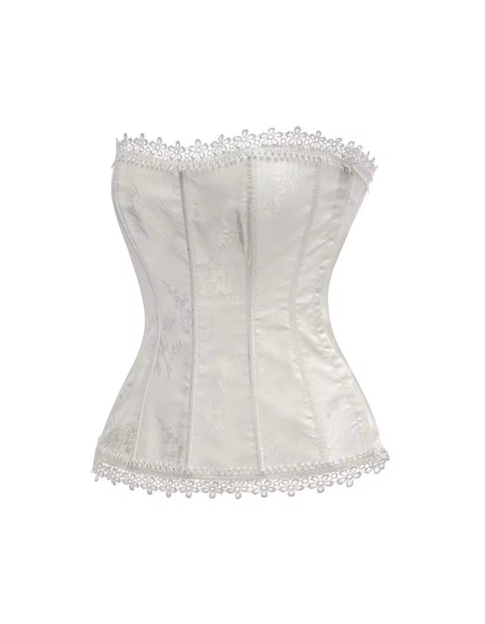 Womens White Lace Sexy Overbust Corset Lingerie with Garters M1518