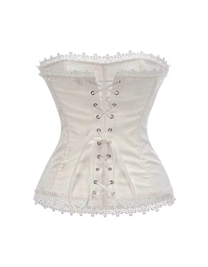Womens White Lace Sexy Overbust Corset Lingerie with Garters M1518