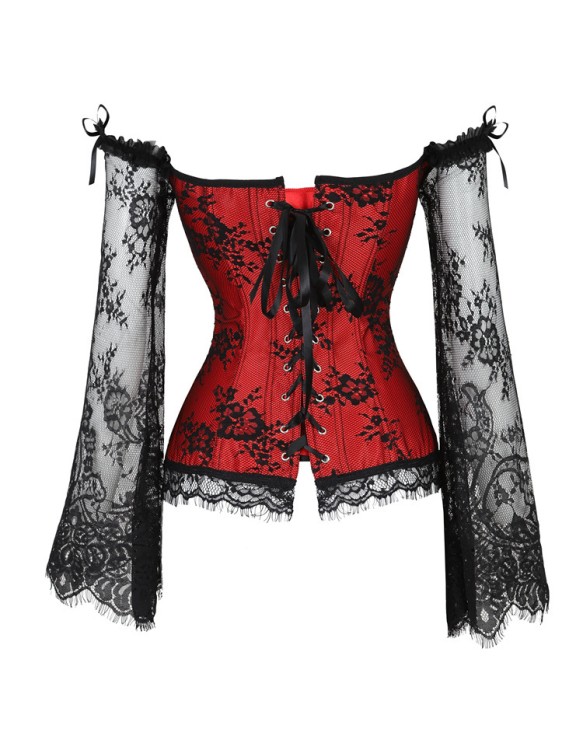 Lace long-sleeve one-line tights corset