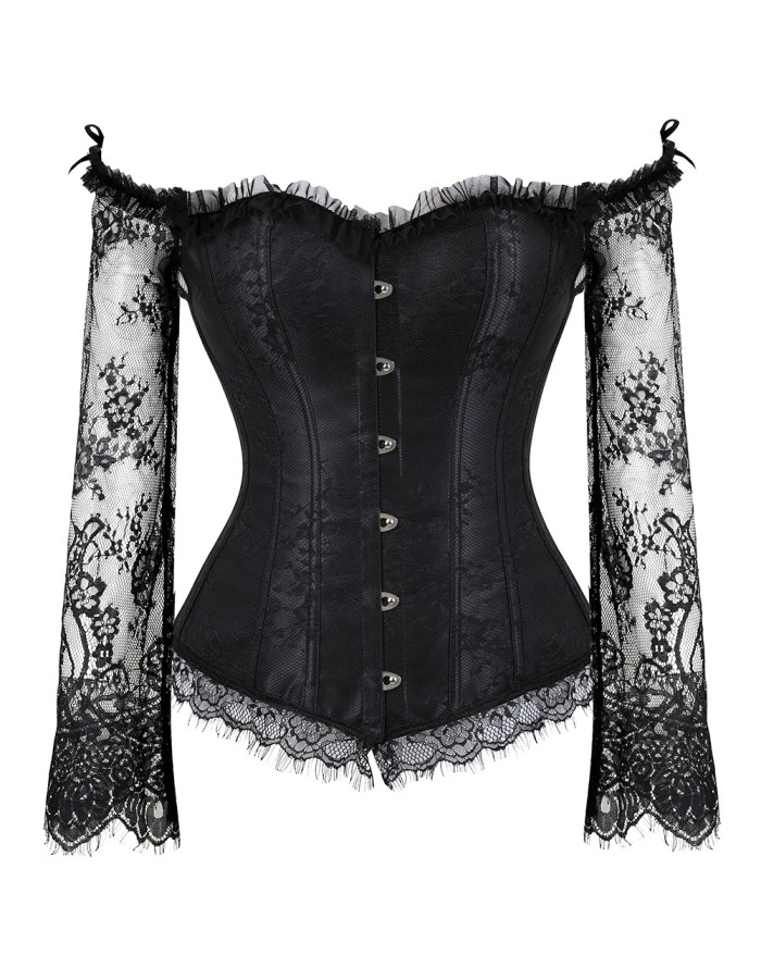 Lace long-sleeve one-line tights corset