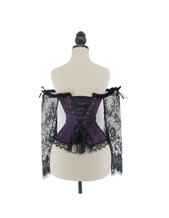 Sexy Long Floral Sleeves Off Shoulder Lace Gothic Victorian Corset M1418B
