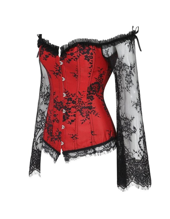 Lace long-sleeve one-line tights corset