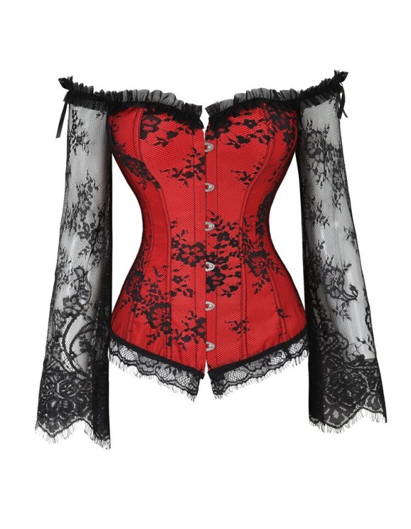 Lace long-sleeve one-line tights corset