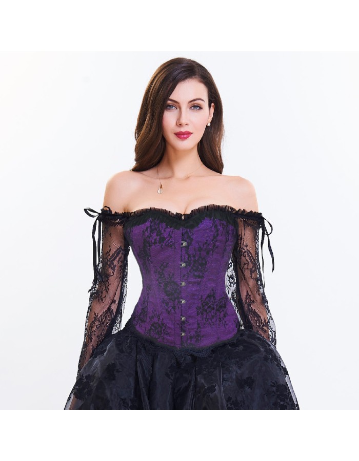 Sexy Long Floral Sleeves Off Shoulder Lace Gothic Victorian Corset M1418B