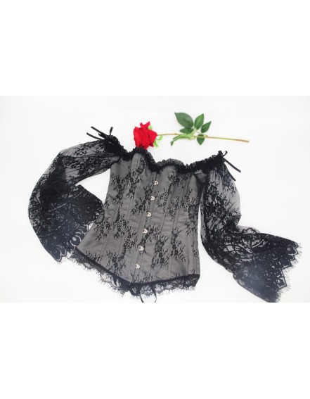 Sexy Long Floral Sleeves Off Shoulder Lace Gothic Victorian Corset M1418B