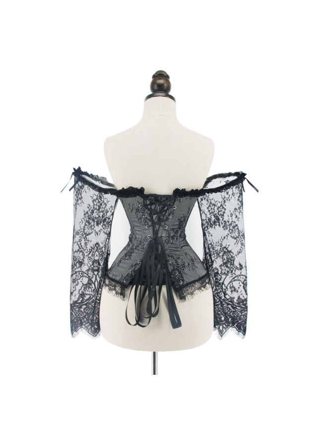 Sexy Long Floral Sleeves Off Shoulder Lace Gothic Victorian Corset M1418B