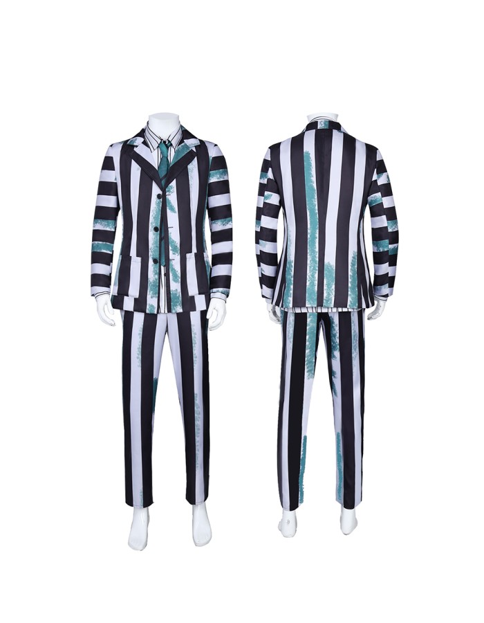 New Underworld Suit Costume Cosplay Black And White Striped Mage Dress Horror Halloween A178