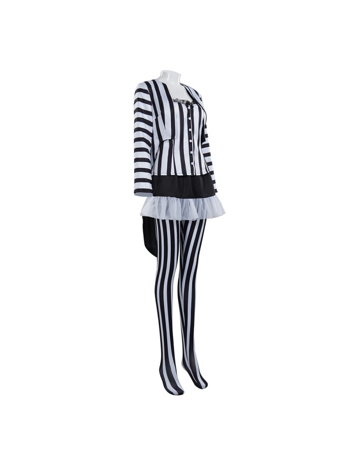 New Underworld Suit Costume Cosplay Black And White Striped Mage Dress Horror Halloween A178