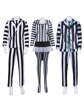 New Underworld Suit Costume Cosplay Black And White Striped Mage Dress Horror Halloween A178