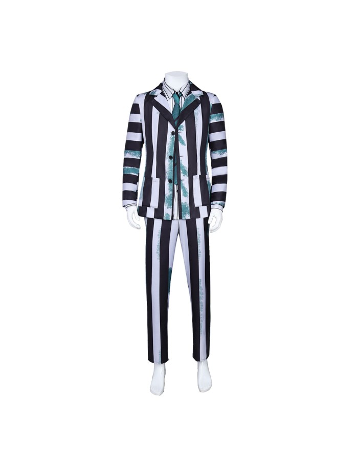 New Underworld Suit Costume Cosplay Black And White Striped Mage Dress Horror Halloween A178