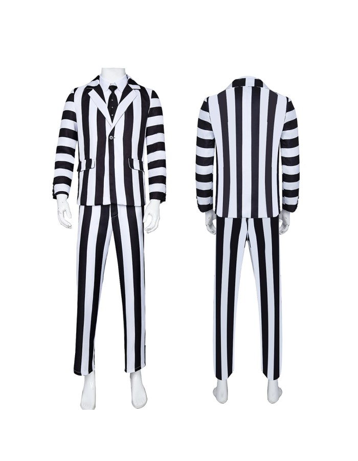 New Underworld Suit Costume Cosplay Black And White Striped Mage Dress Horror Halloween A178