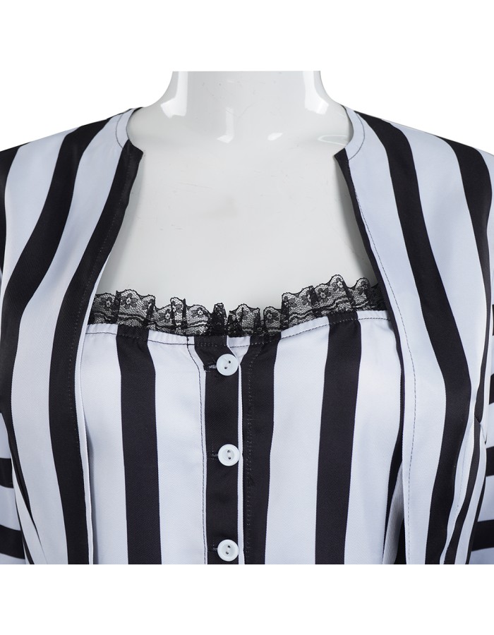 New Underworld Suit Costume Cosplay Black And White Striped Mage Dress Horror Halloween A178