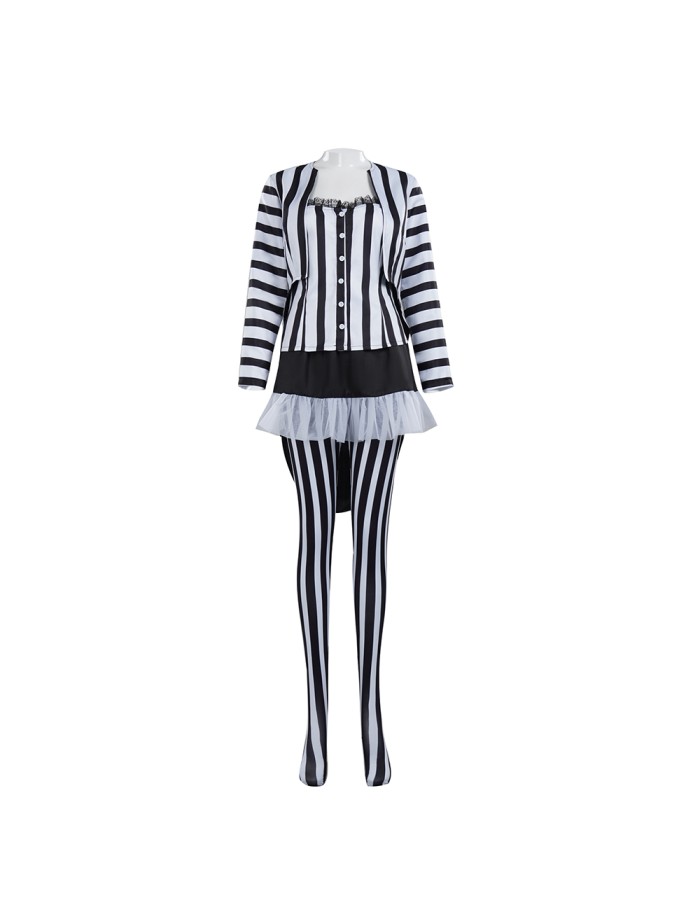New Underworld Suit Costume Cosplay Black And White Striped Mage Dress Horror Halloween A178
