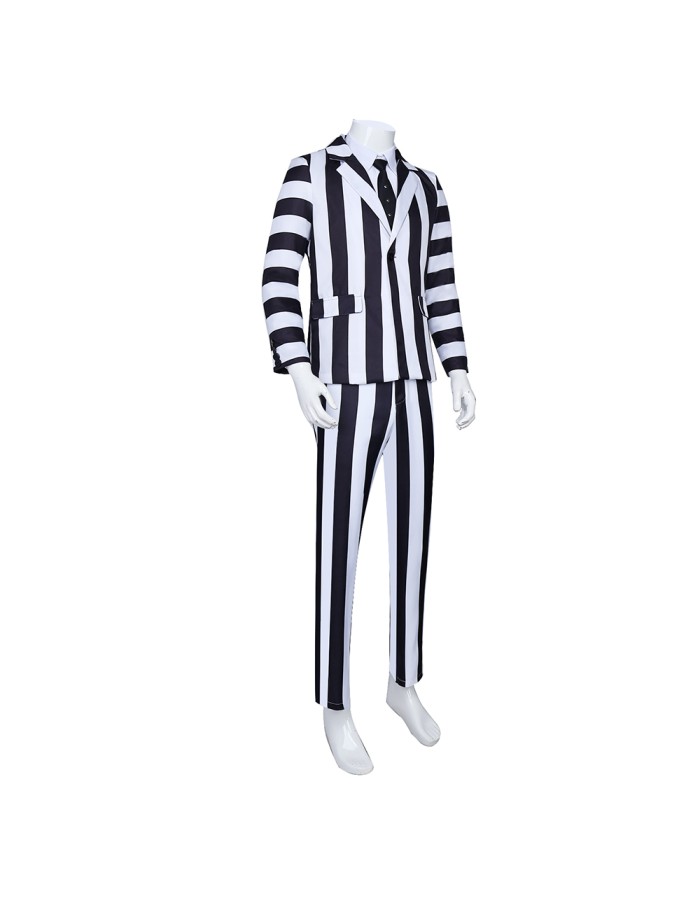 New Underworld Suit Costume Cosplay Black And White Striped Mage Dress Horror Halloween A178