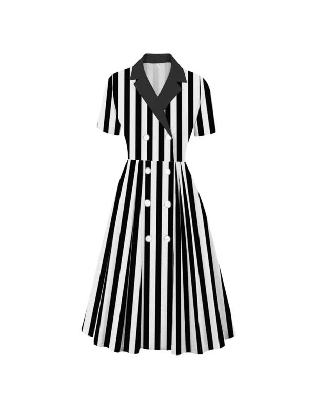 Striped Underworld Suit Slim Fit Collar Short Sleeved Cosplay Mage Costume Swing Dress MX5173 MX8228 MX8395