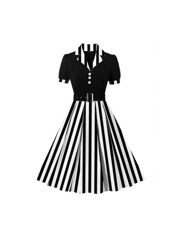 Striped Underworld Suit Slim Fit Collar Short Sleeved Cosplay Mage Costume Swing Dress MX5173 MX8228 MX8395