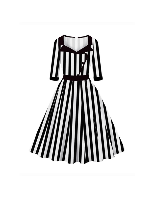 Striped Underworld Suit Slim Fit Collar Short Sleeved Cosplay Mage Costume Swing Dress MX5173 MX8228 MX8395