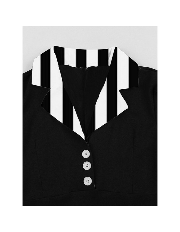 Striped Underworld Suit Slim Fit Collar Short Sleeved Cosplay Mage Costume Swing Dress MX5173 MX8228 MX8395
