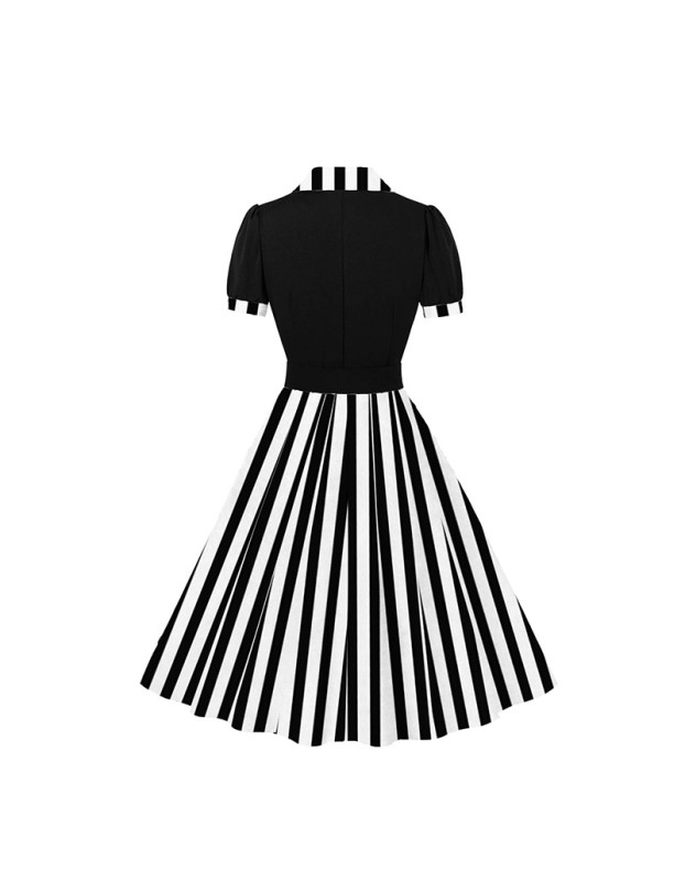 Striped Underworld Suit Slim Fit Collar Short Sleeved Cosplay Mage Costume Swing Dress MX5173 MX8228 MX8395