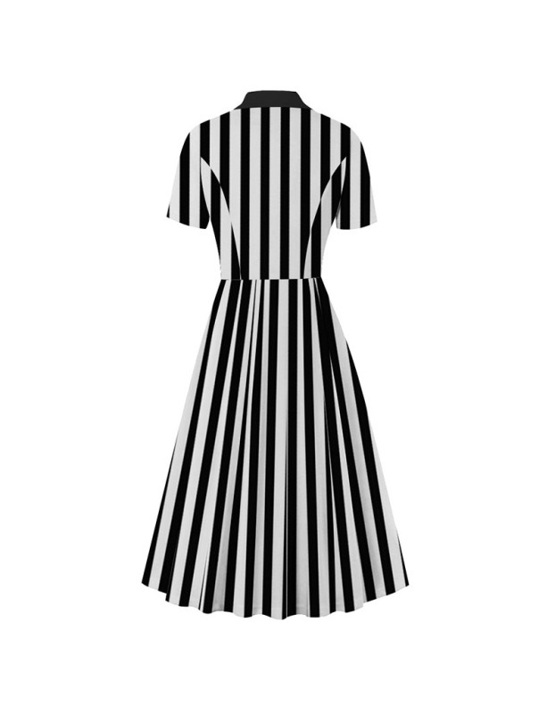 Striped Underworld Suit Slim Fit Collar Short Sleeved Cosplay Mage Costume Swing Dress MX5173 MX8228 MX8395