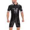 Plus Size Bodysuit Short Sleeve Men's PVC Bright Sexy Shorts Zipper Open Leather Jumpsuit SX0112