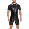 Plus Size Bodysuit Short Sleeve Men's PVC Bright Sexy Shorts Zipper Open Leather Jumpsuit SX0112