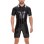Plus Size Bodysuit Short Sleeve Men's PVC Bright Sexy Shorts Zipper Open Leather Jumpsuit SX0112