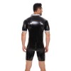 Plus Size Bodysuit Short Sleeve Men's PVC Bright Sexy Shorts Zipper Open Leather Jumpsuit SX0112