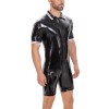 Plus Size Bodysuit Short Sleeve Men's PVC Bright Sexy Shorts Zipper Open Leather Jumpsuit SX0112