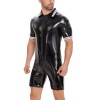 Plus Size Bodysuit Short Sleeve Men's PVC Bright Sexy Shorts Zipper Open Leather Jumpsuit SX0112
