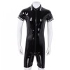 Plus Size Bodysuit Short Sleeve Men's PVC Bright Sexy Shorts Zipper Open Leather Jumpsuit SX0112