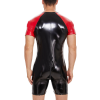 Zipper Men PVC Jumpsuit Short Sleeve Bright Leather Bodysuit Sexy Slim Fit Tight Black Onesie  SX0069