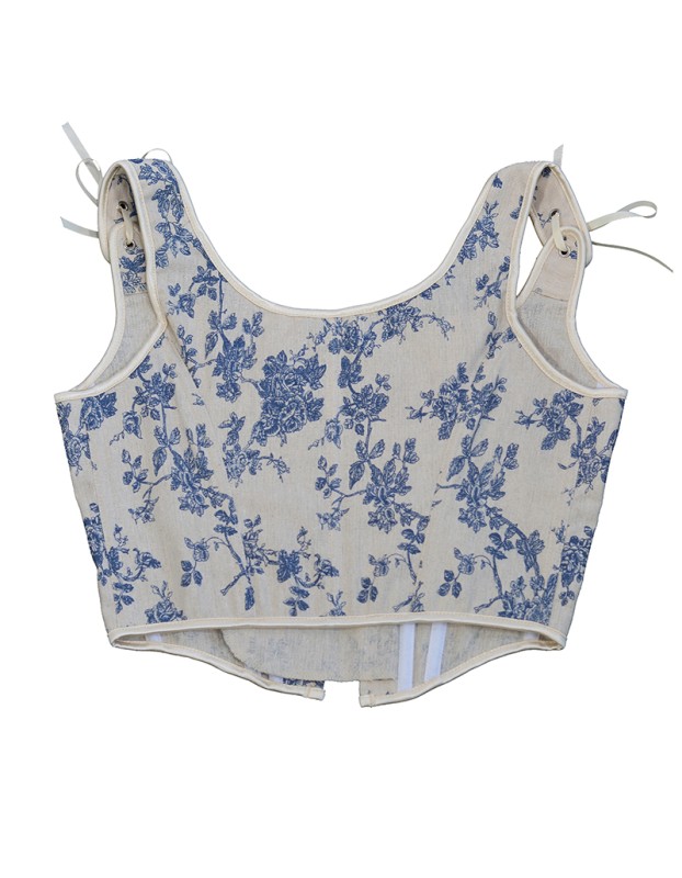 Lace-up Corset Vintage Large Orchid Print Bustier Crop Folded Waistcoat Blouse Corset SML21008