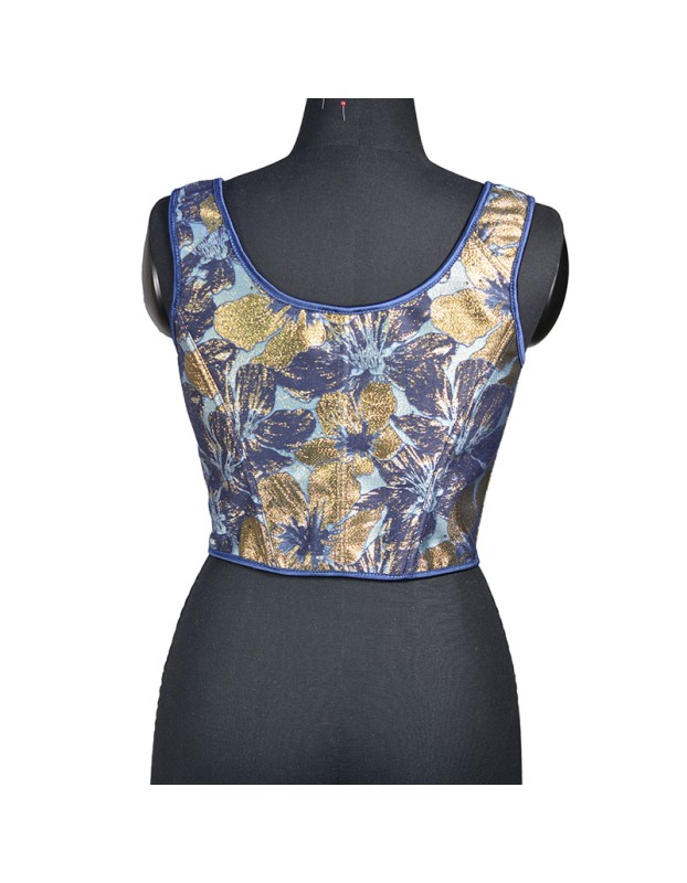 Blue Gold Flower Bustier Half Breast Leaf Print Vest Woman Vintage Chest Wrap Court Corset  SML388
