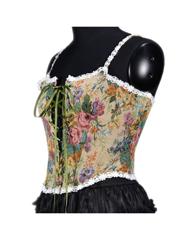 Vintage Bustier Oil Painting Jacquard Embroidery Halter Vest Fishbone Shapewear Lace Corset SML21738