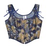 Blue Gold Flower Bustier Half Breast Leaf Print Vest Woman Vintage Chest Wrap Court Corset  SML388