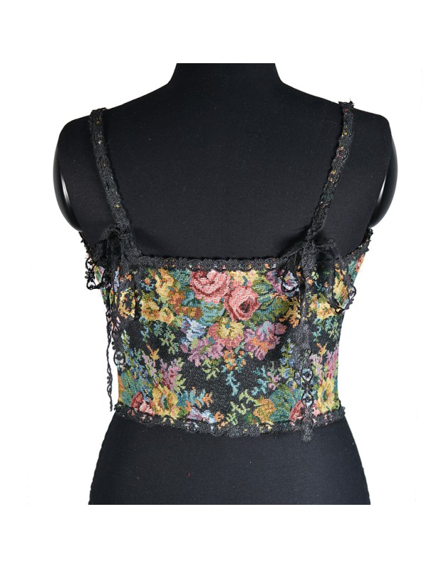Vintage Bustier Oil Painting Jacquard Embroidery Halter Vest Fishbone Shapewear Lace Corset SML21738