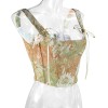 Plant Flowers Bustier Yarn-Dyed Jacquard Oil Painting Style Ink Chrysanthemum Vintage Corset  SML1101