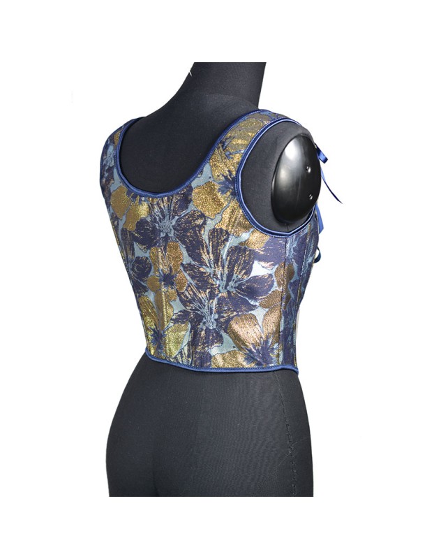 Blue Gold Flower Bustier Half Breast Leaf Print Vest Woman Vintage Chest Wrap Court Corset  SML388