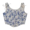 Lace-up Corset Vintage Large Orchid Print Bustier Crop Folded Waistcoat Blouse Corset SML21008