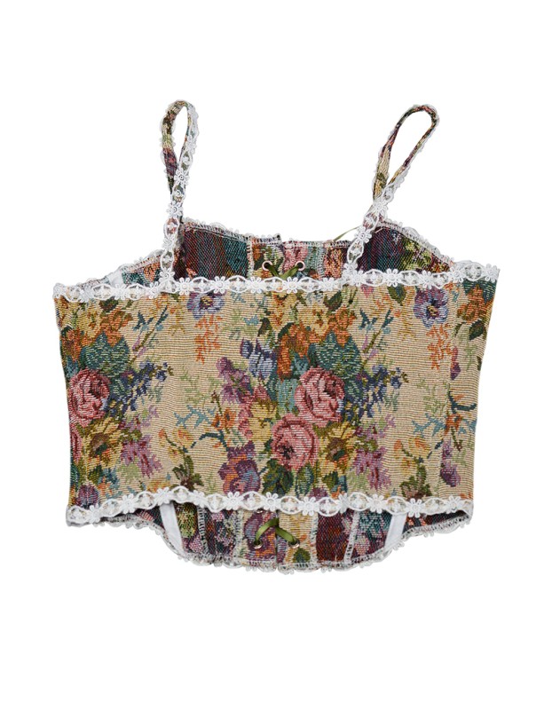 Vintage Bustier Oil Painting Jacquard Embroidery Halter Vest Fishbone Shapewear Lace Corset SML21738