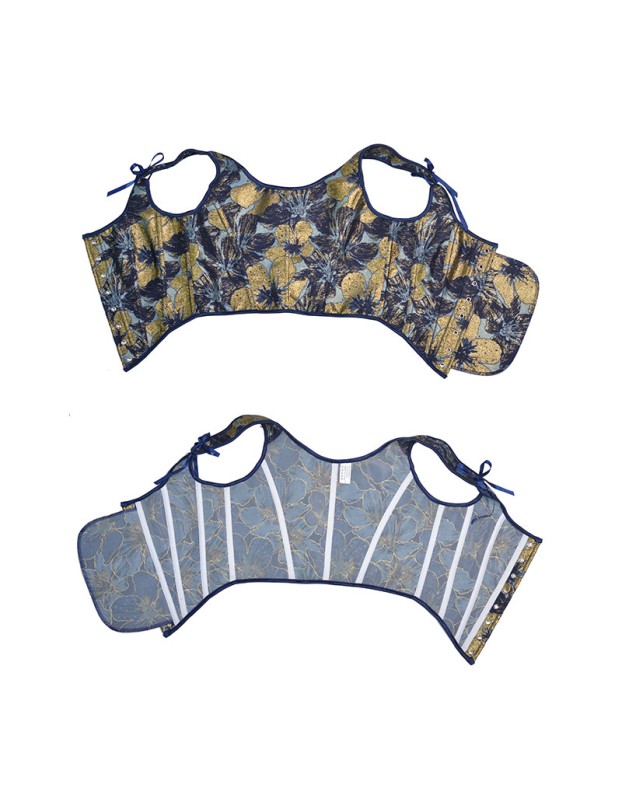 Blue Gold Flower Bustier Half Breast Leaf Print Vest Woman Vintage Chest Wrap Court Corset  SML388