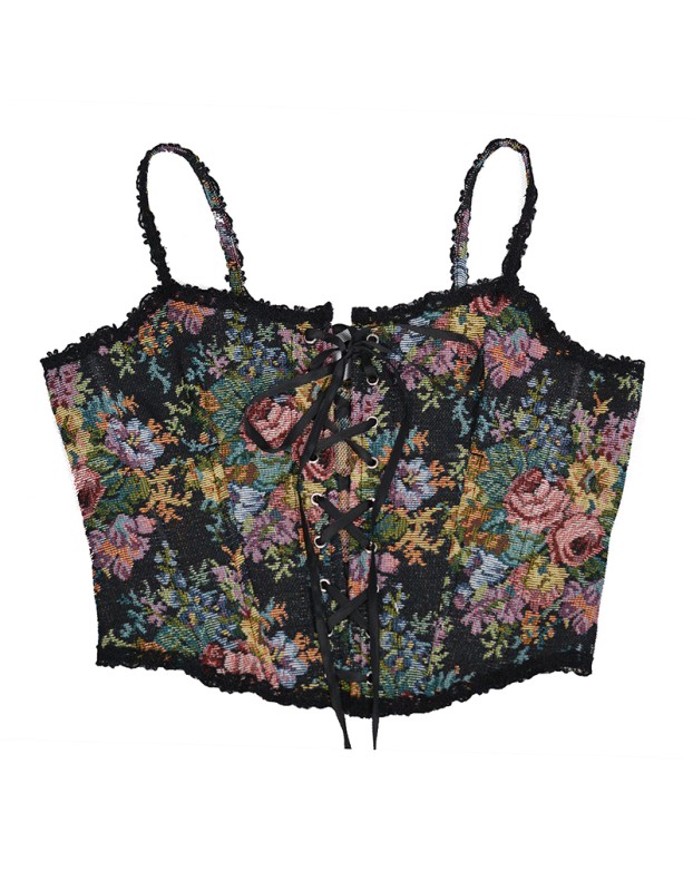 Vintage Bustier Oil Painting Jacquard Embroidery Halter Vest Fishbone Shapewear Lace Corset SML21738