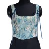 Plant Flowers Bustier Yarn-Dyed Jacquard Oil Painting Style Ink Chrysanthemum Vintage Corset  SML1101